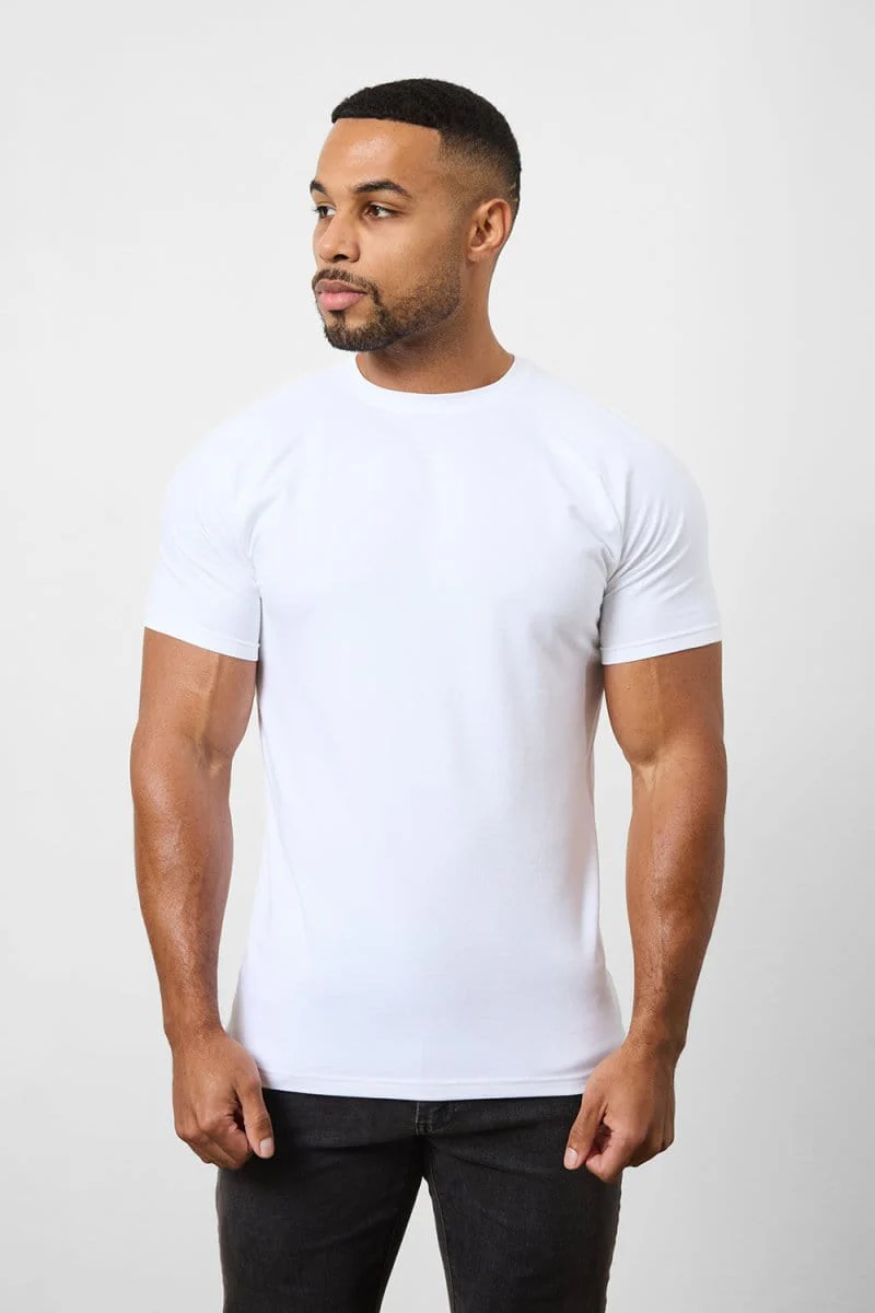 3 Pack Muscle Fit Crew Neck T-Shirt in Sage/ White/ Sand - Image 3