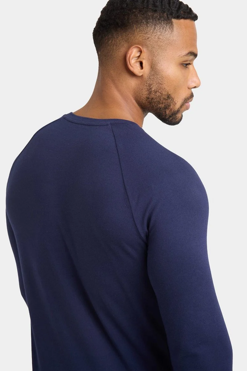 Muscle Fit Long Sleeve T-Shirt in Navy - Image 6