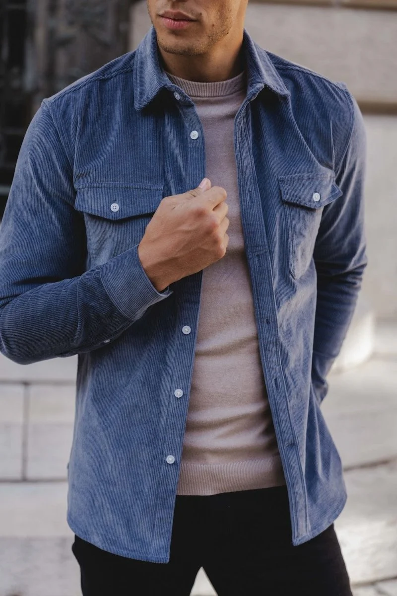 Cord Overshirt in Airforce Blue - Image 4