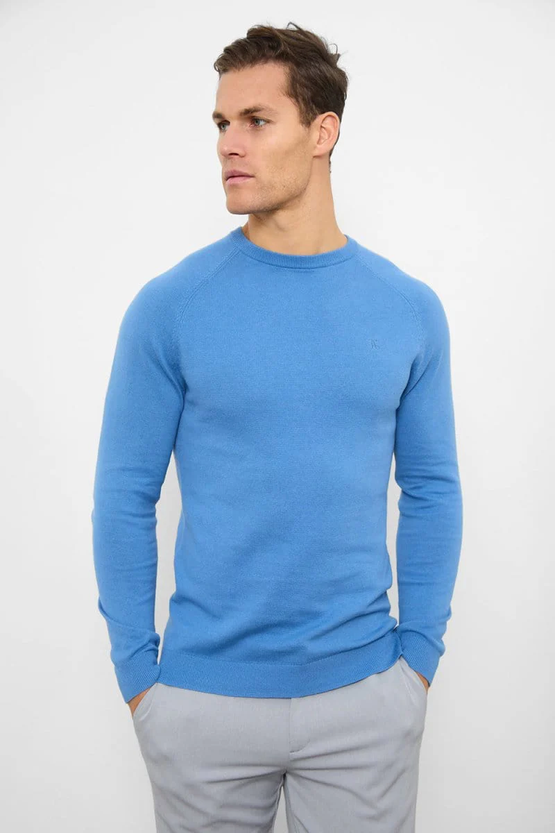 Cotton Crew Neck in Ocean Blue - Image 3
