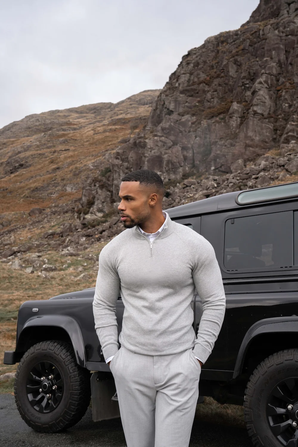 Pure Cotton Knitted Half Zip Neck Jumper in Silver Grey Marl - Image 6