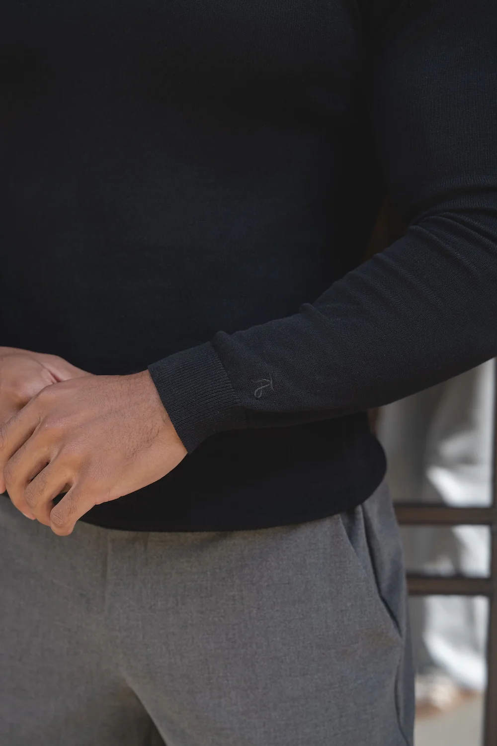 Pure Cotton Knitted Open Collar Polo Shirt in Black - Image 6