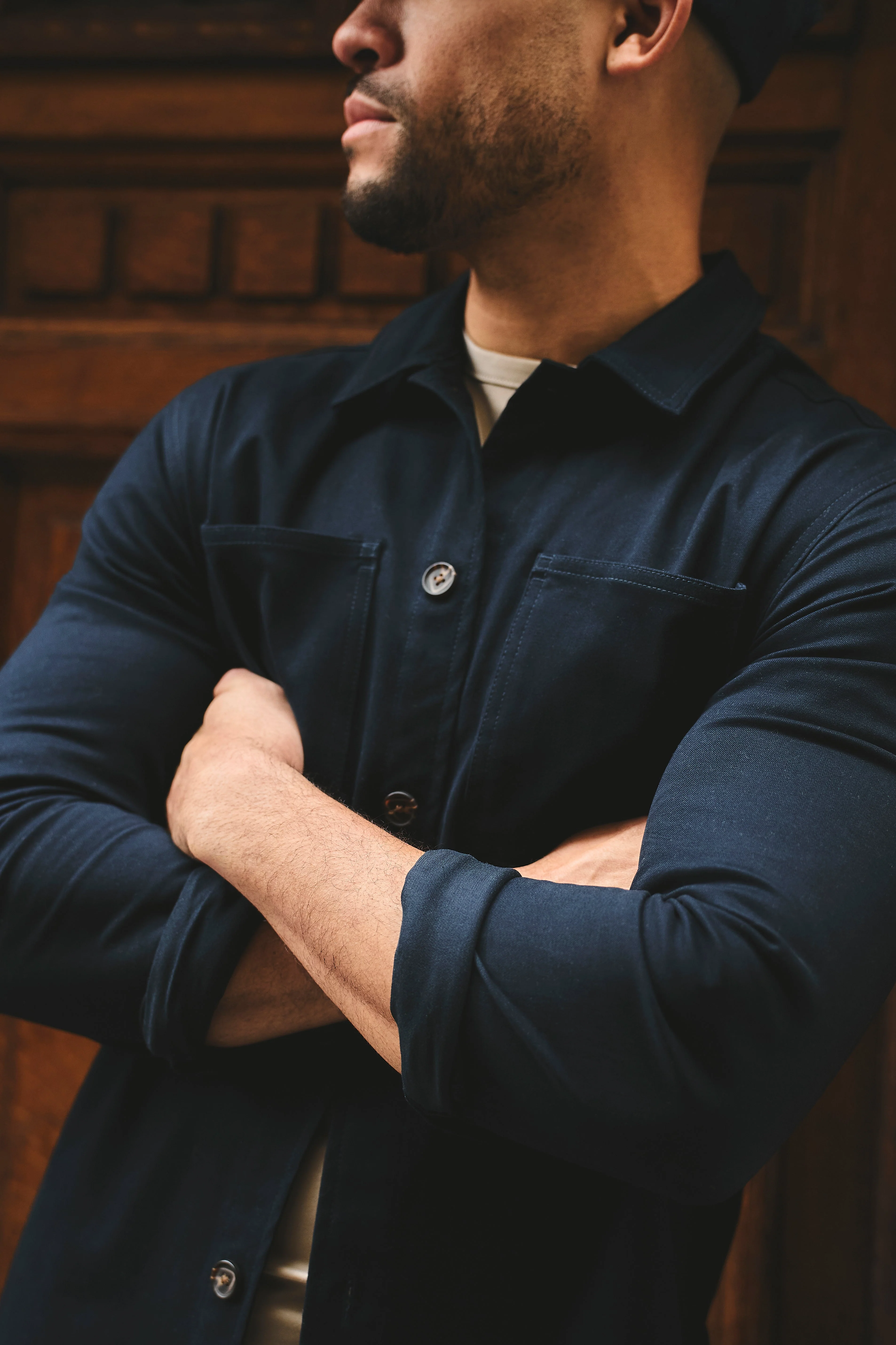 Cotton Rich Overshirt in Navy - Image 4