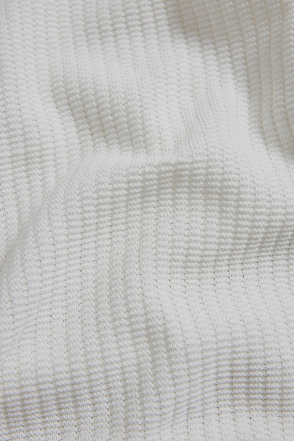 Cotton Textured Knitted Open Collar Polo Shirt in Winter White - Image 6