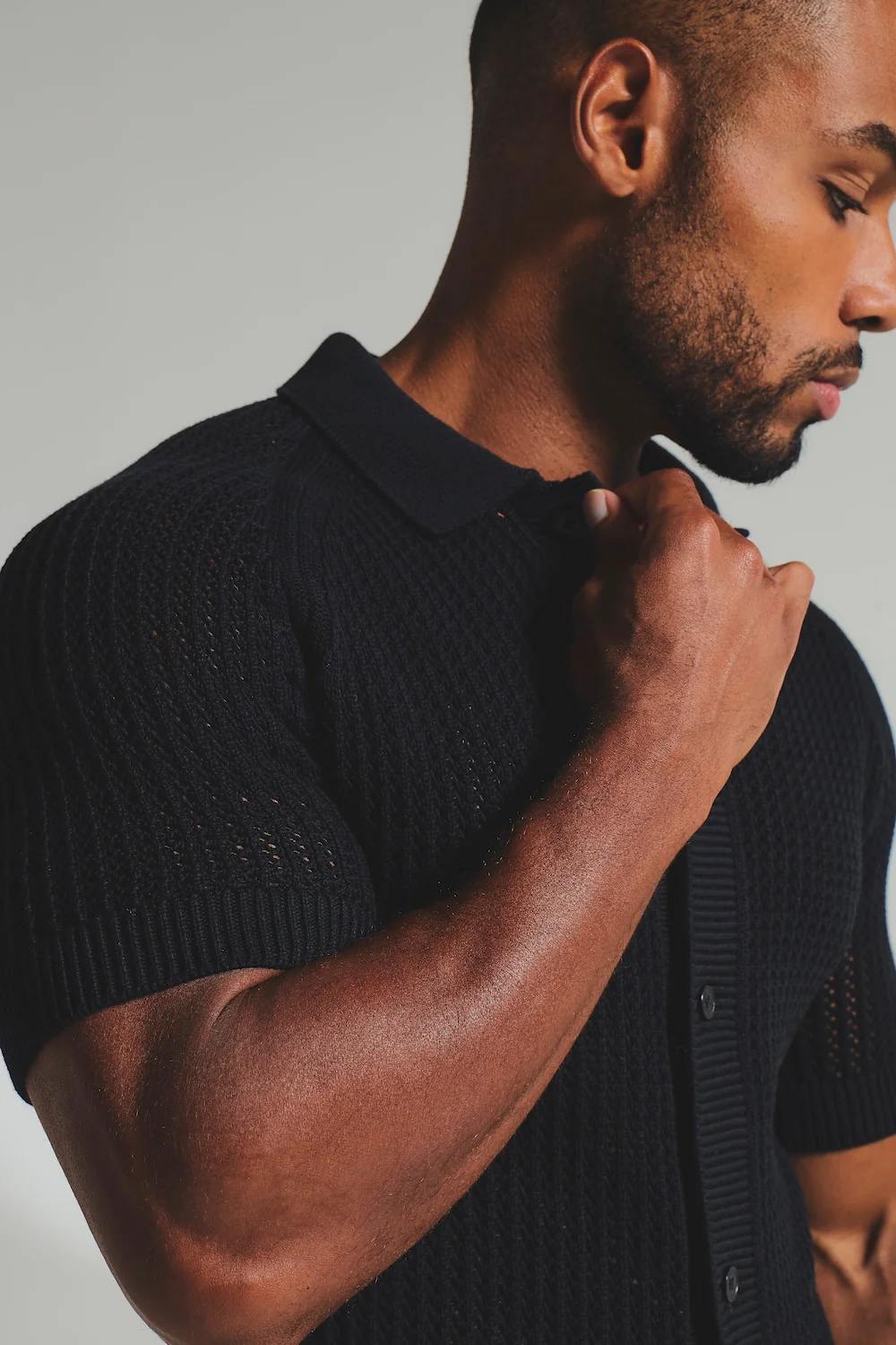 Crochet Knitted Shirt in Black - Image 3