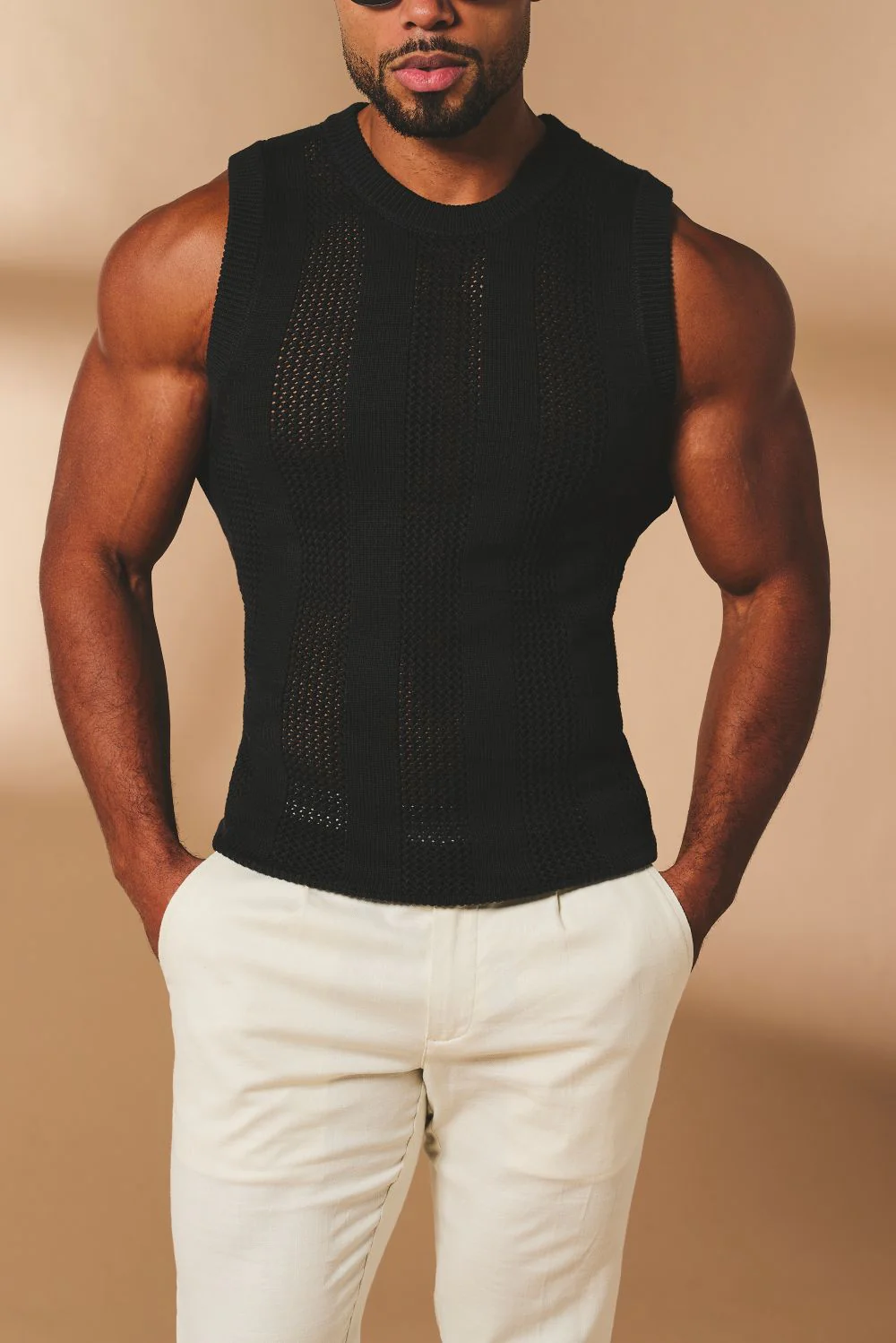 Crochet Knitted Vest in Black - Image 3