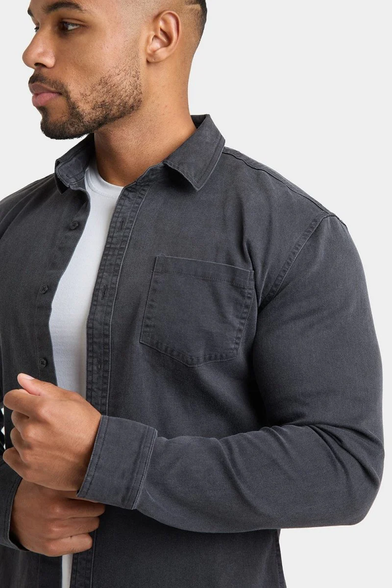 Denim Shirt in Dark Grey - Image 3
