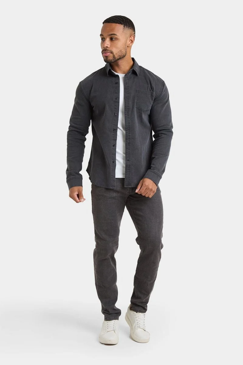 Denim Shirt in Dark Grey - Image 5