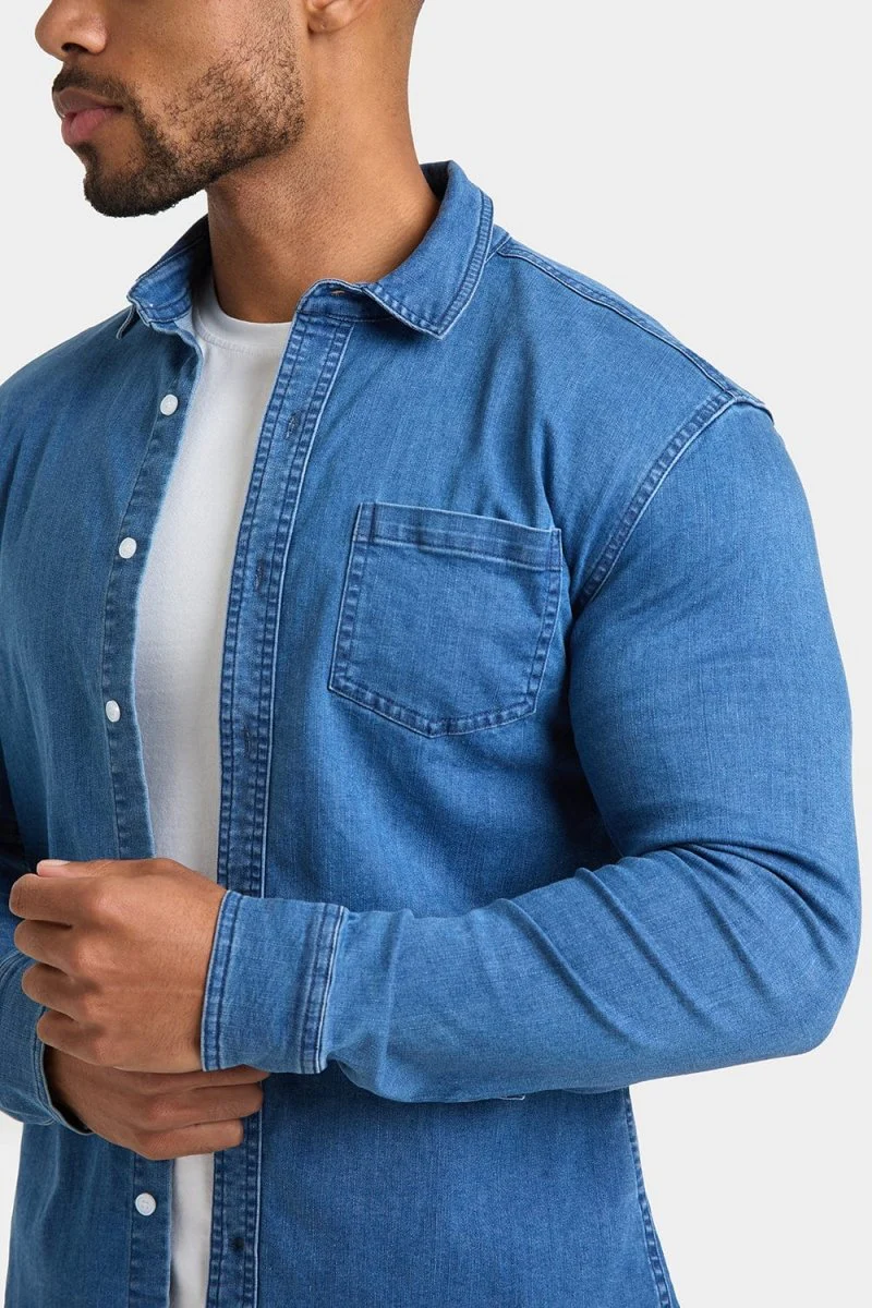Denim Shirt in Mid Blue - Image 3