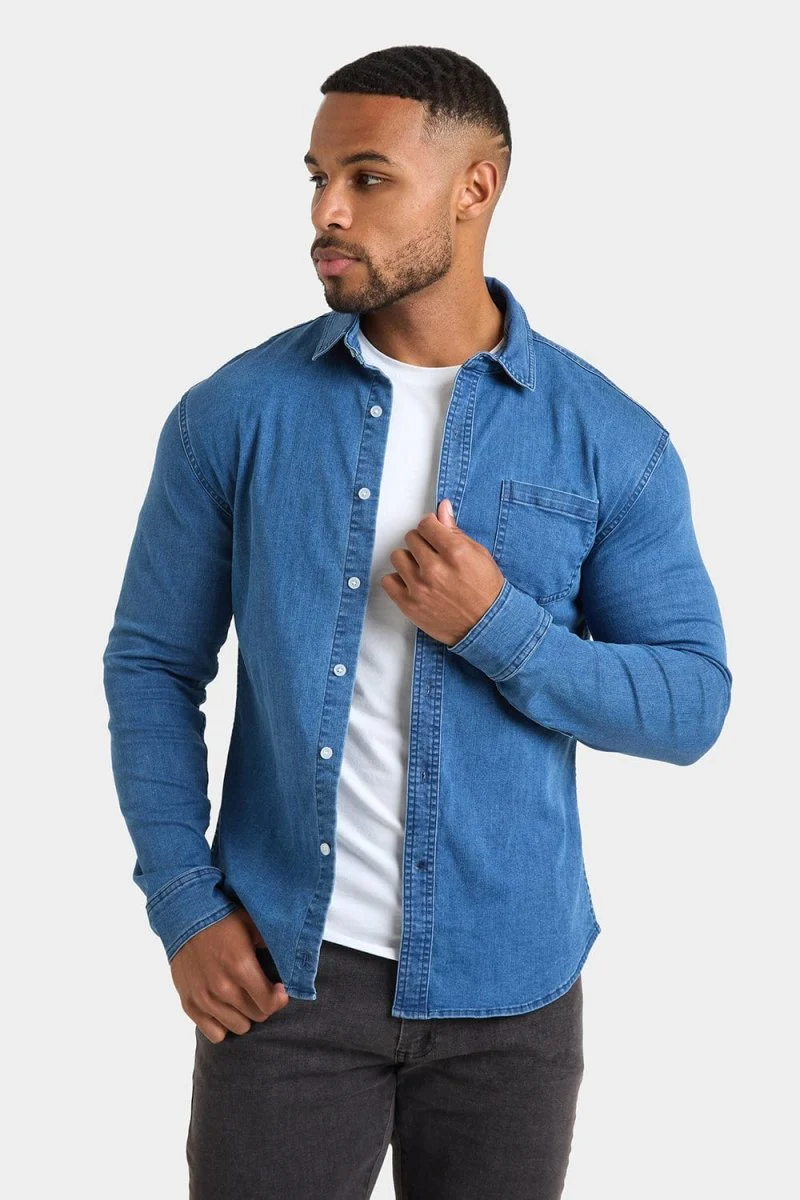 Denim Shirt in Mid Blue - Image 4