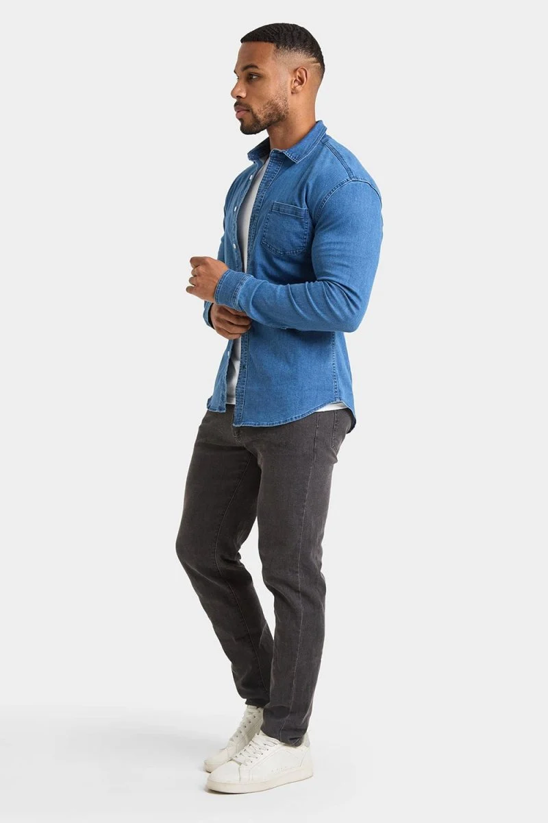 Denim Shirt in Mid Blue - Image 5