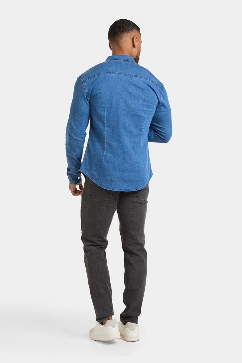 Denim Shirt in Mid Blue - Image 7