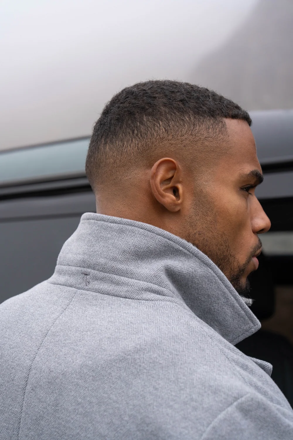 Double Breasted Herringbone Peacoat in Soft Grey - Image 3