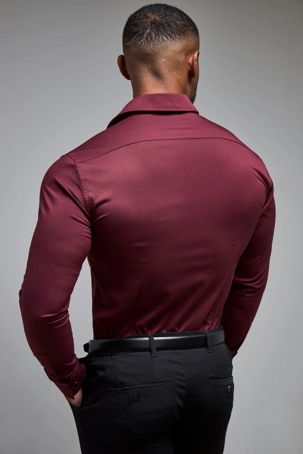 Muscle Fit Dress Shirt in Burgundy - Image 5