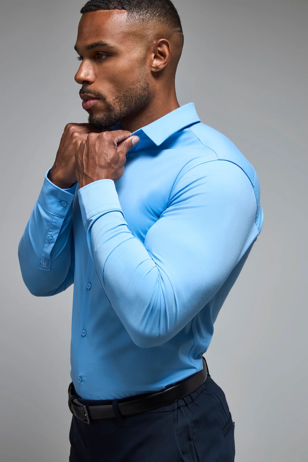 Muscle Fit Dress Shirt in Mid Blue - Image 3