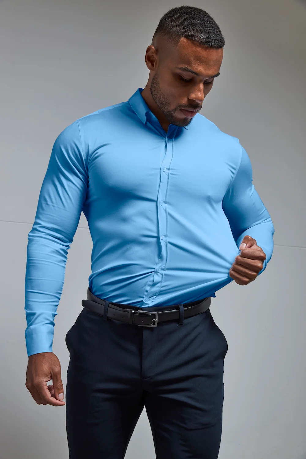 Muscle Fit Dress Shirt in Mid Blue - Image 7