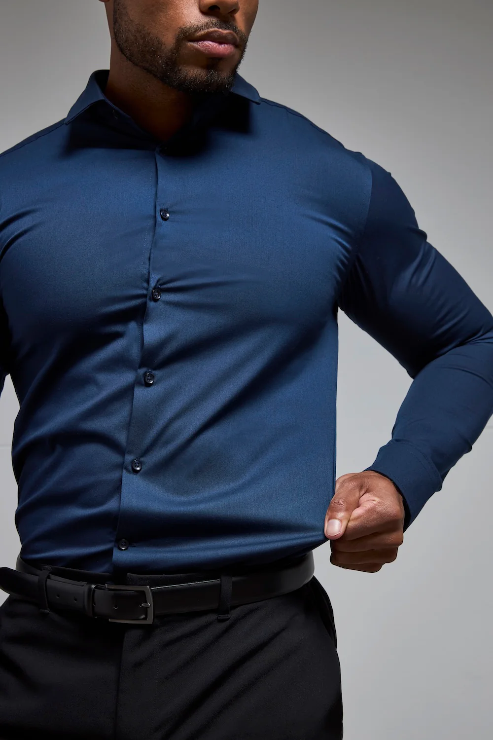 Muscle Fit Dress Shirt in Navy Blue - Image 5