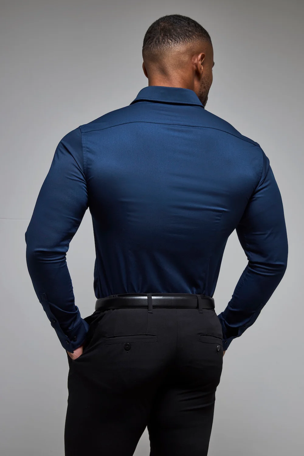 Muscle Fit Dress Shirt in Navy Blue - Image 9
