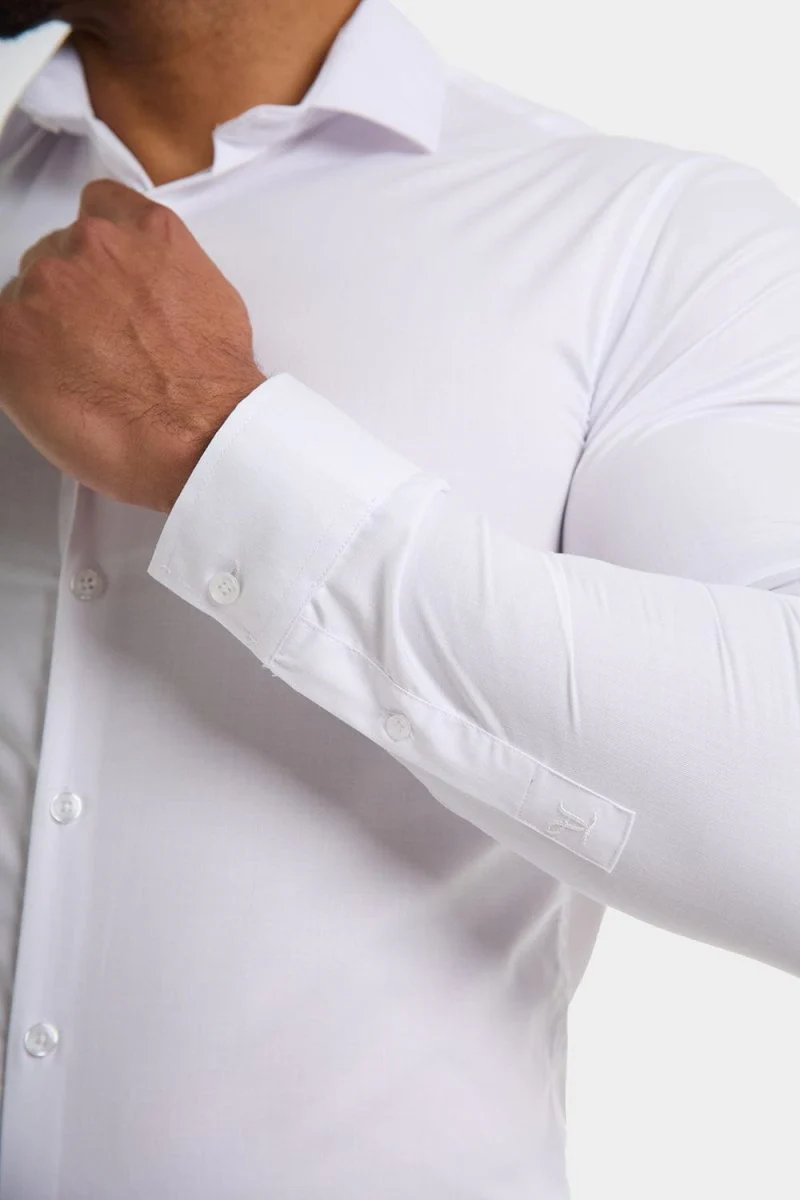 Muscle Fit Cutaway Collar Shirt in White - Image 3