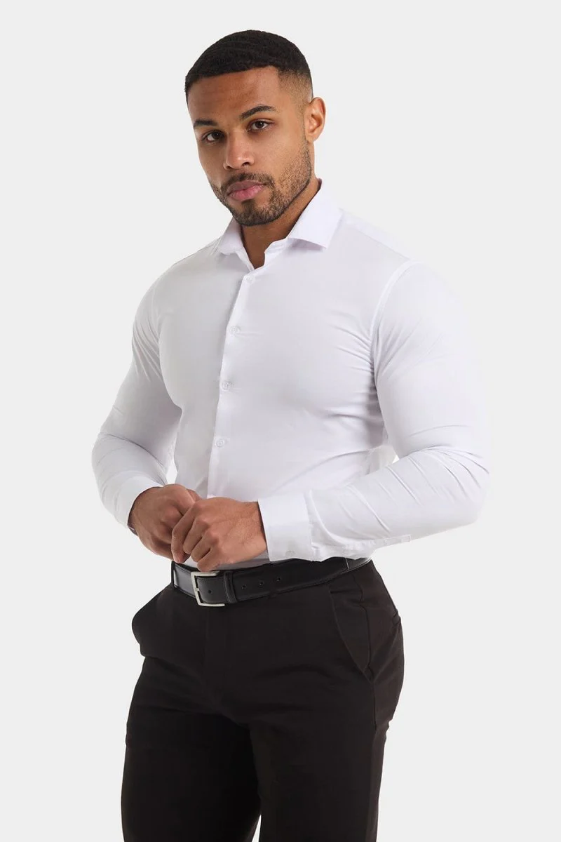 Muscle Fit Cutaway Collar Shirt in White - Image 4