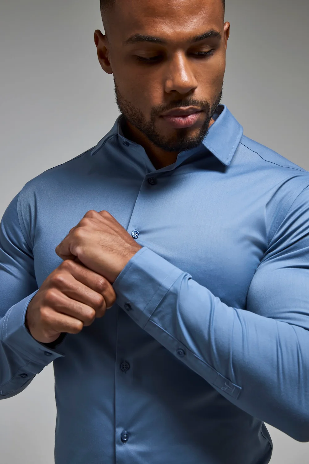 Muscle Fit Dress Shirt in Steel Blue - Image 6
