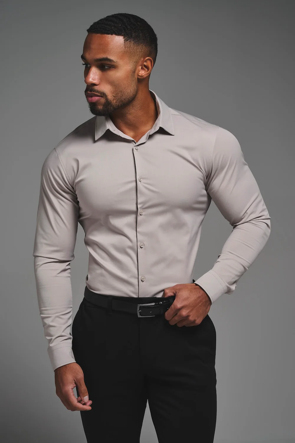 Muscle Fit Dress Shirt in Stone - Image 4