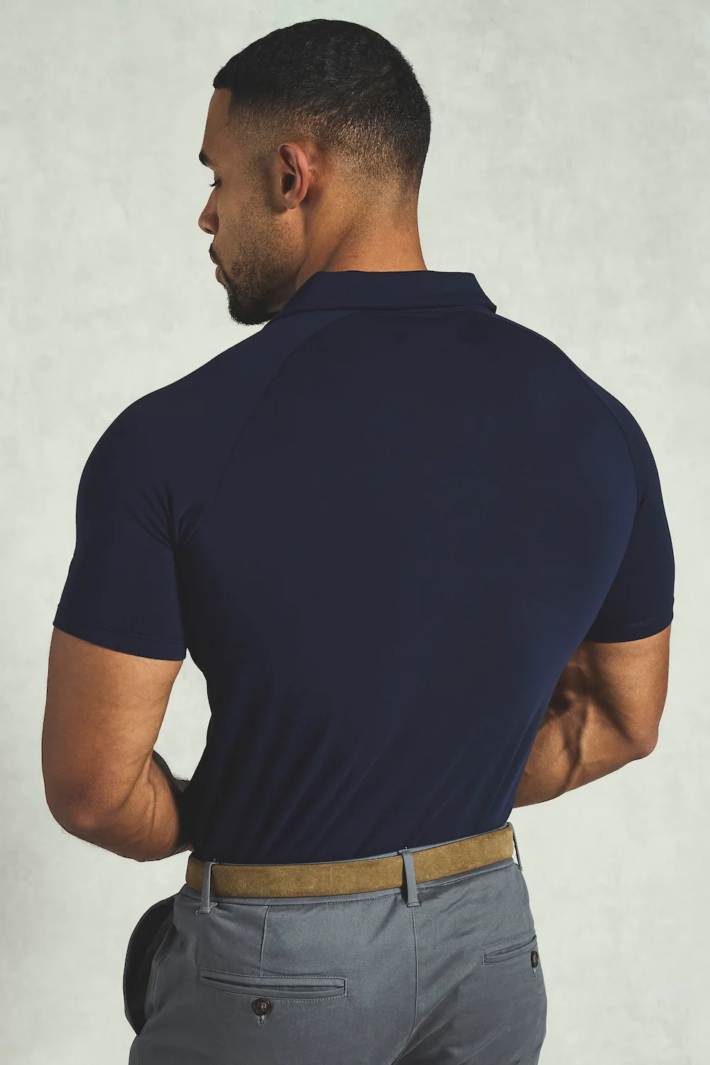 Essential Jersey Buttonless Polo Shirt in Navy - Image 5