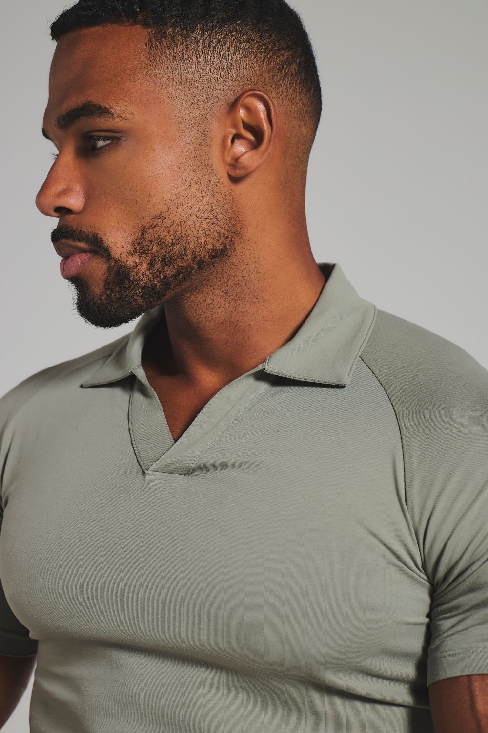 Essential Jersey Buttonless Polo Shirt in Soft Khaki - Image 4