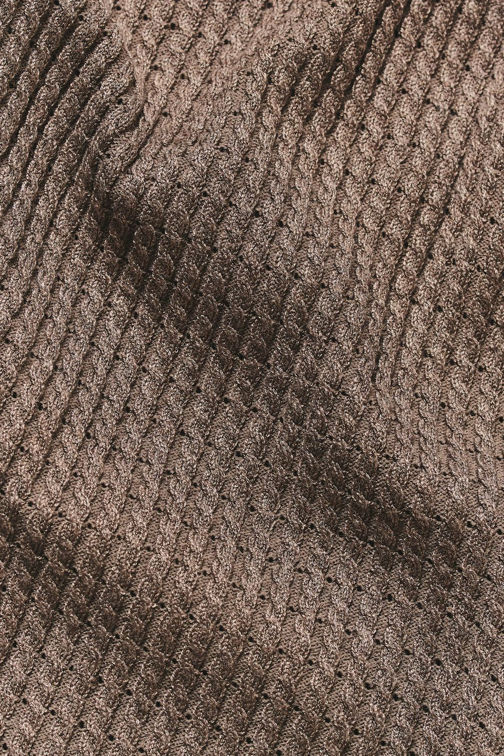 Fine Cable Knitted Open Collar Polo Shirt in Mocha Marl - Image 7