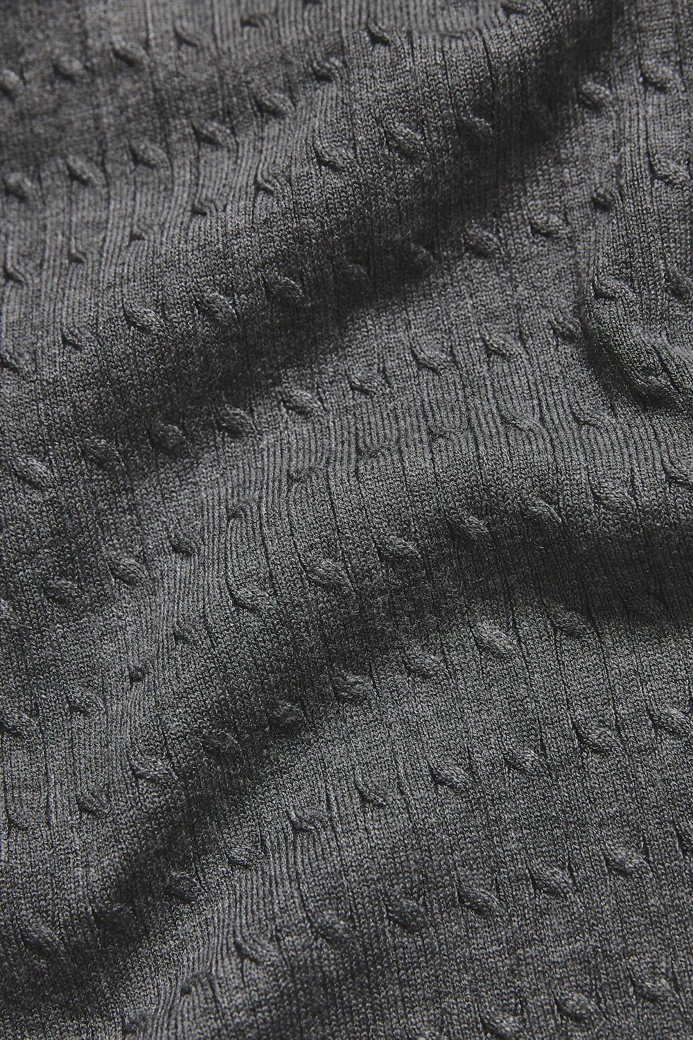 Fine Cable Knitted Polo Shirt in Grey Marl - Image 8