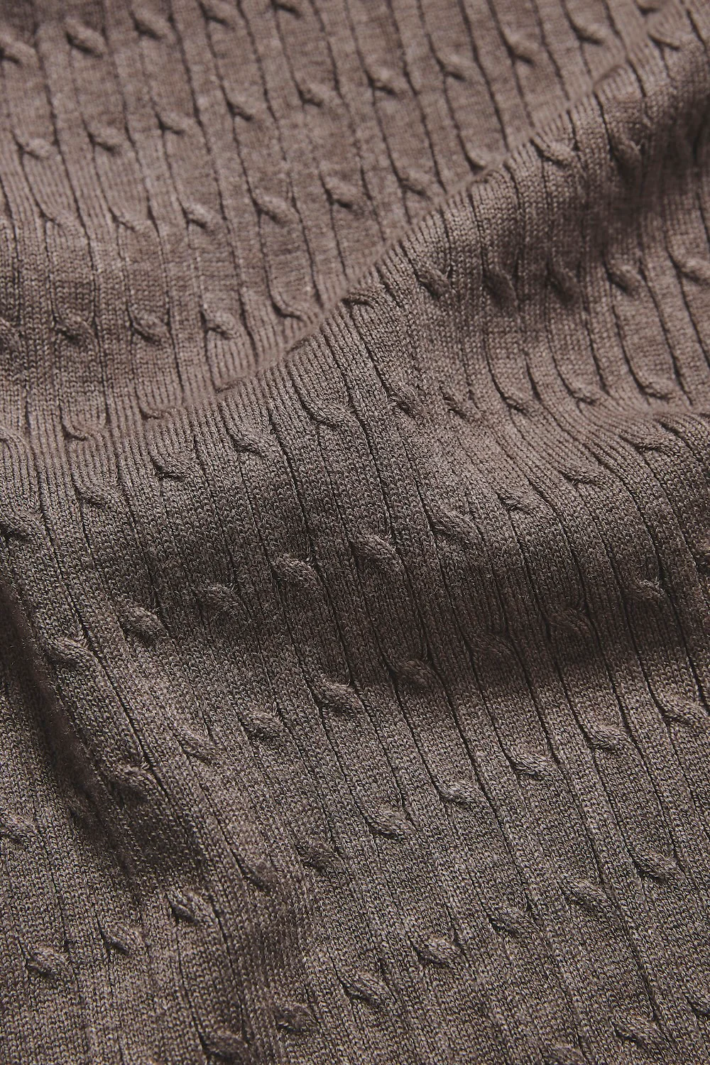 Fine Cable Knitted Polo Shirt in Neutral Marl - Image 9