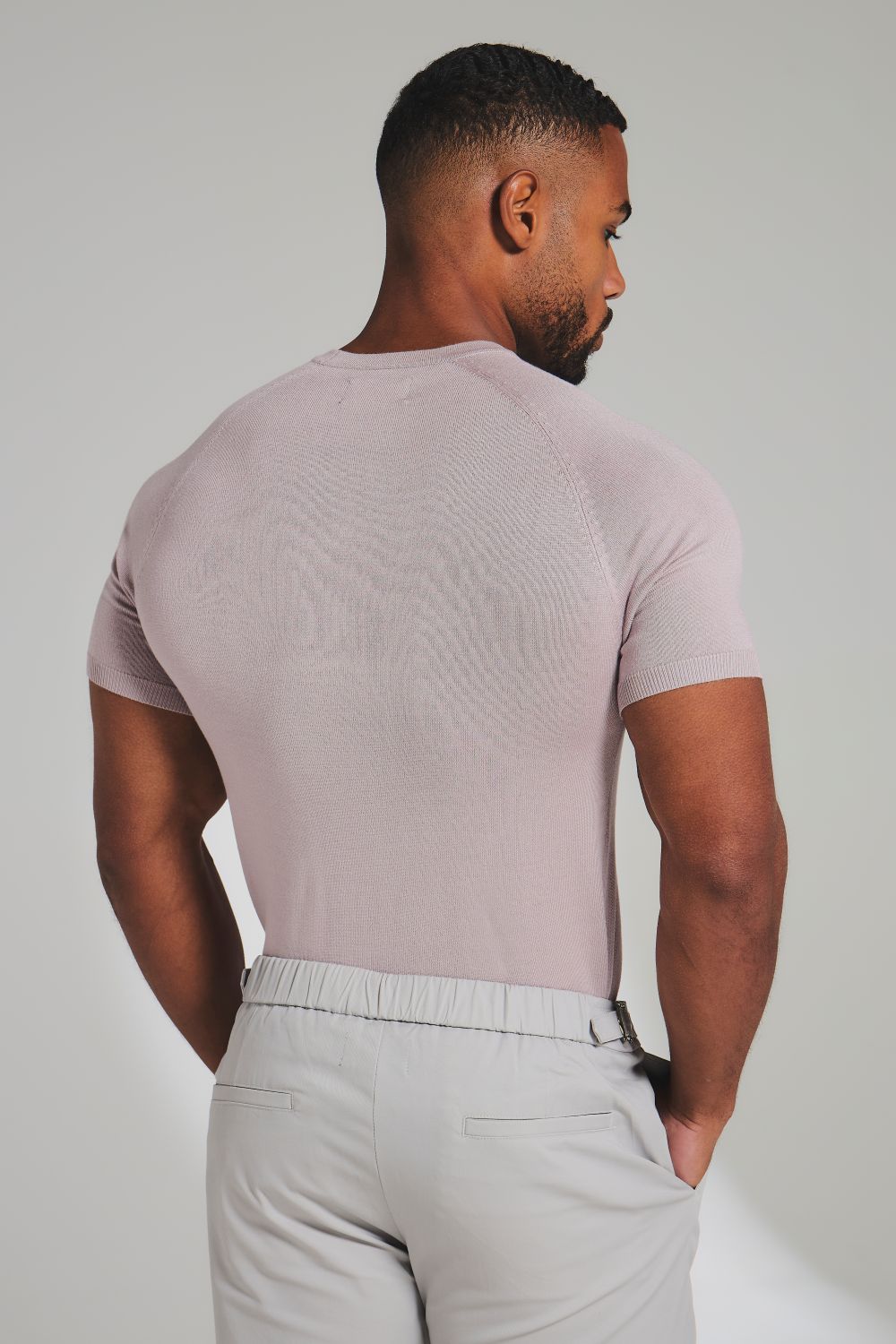 Fine Gauge Knitted T-Shirt in Dusky Pink - Image 6