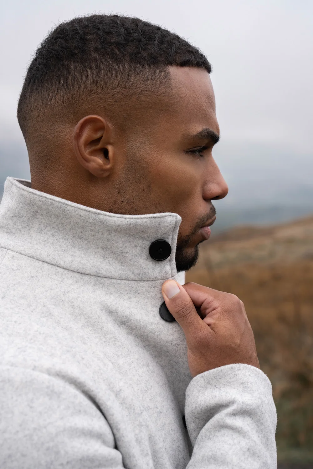 Funnel Neck Overcoat in Pale Grey - Image 4