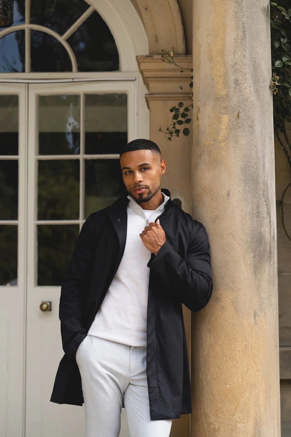 Funnel Neck Shower Resistant Coat in Black - Image 3