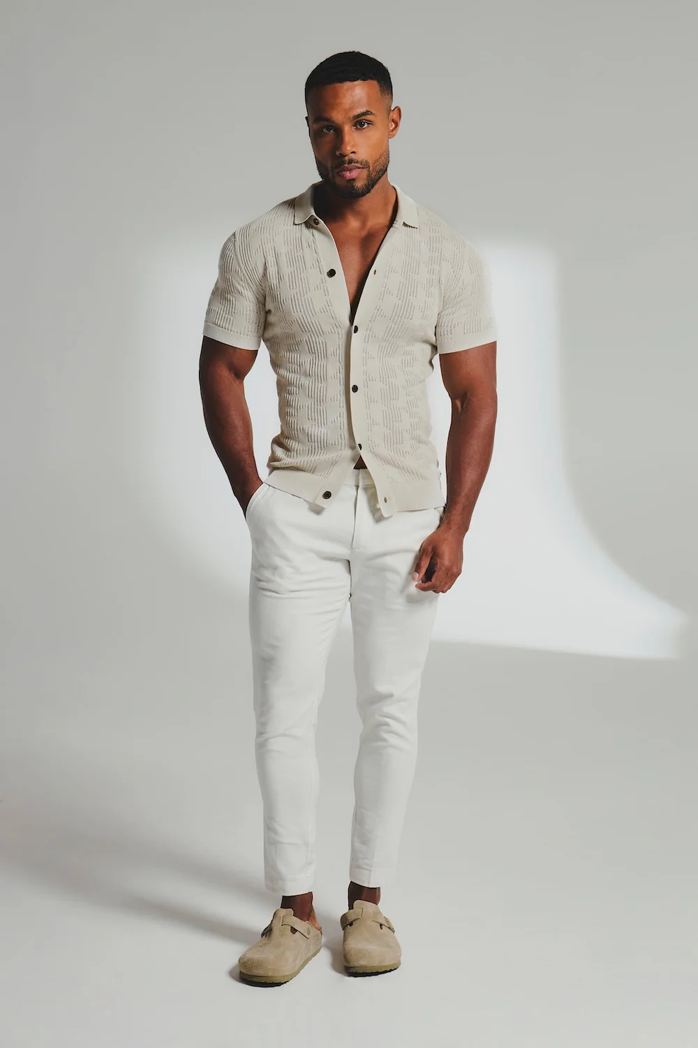 Geo Crochet Knitted Shirt in Neutral - Image 3