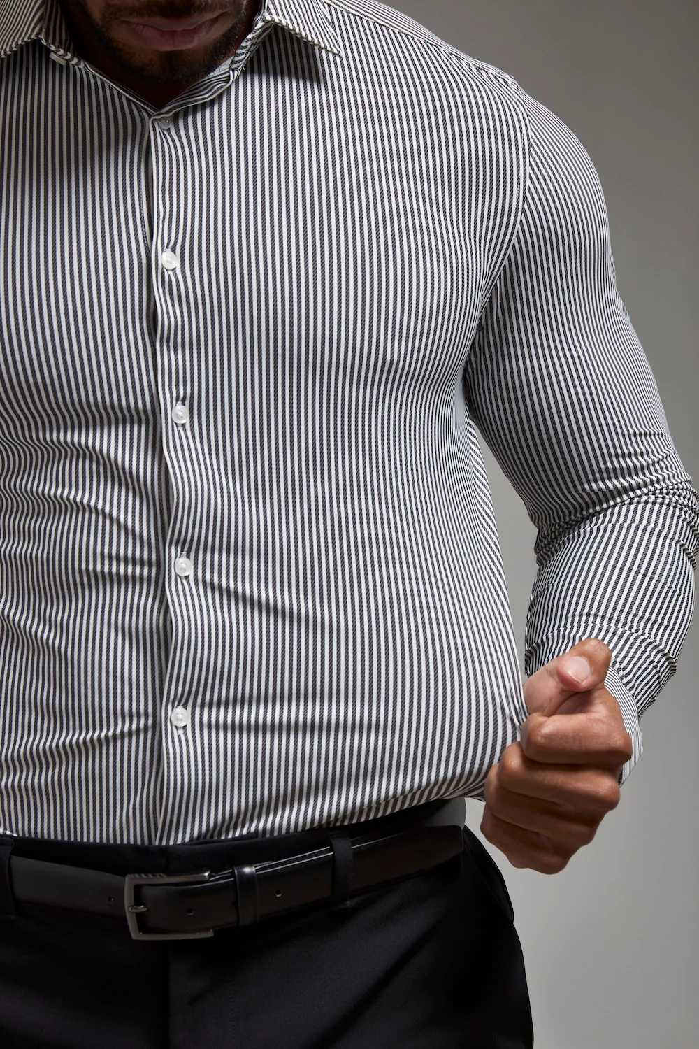 Striped Stretch Formal Shirt in Grey - Image 4