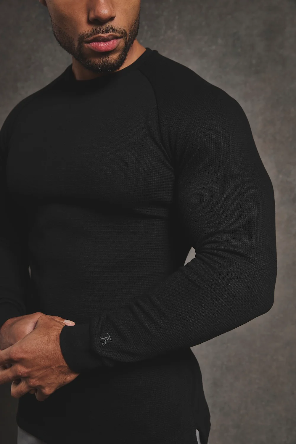 Heavy Weight Textured Crew Neck in Black - Image 4