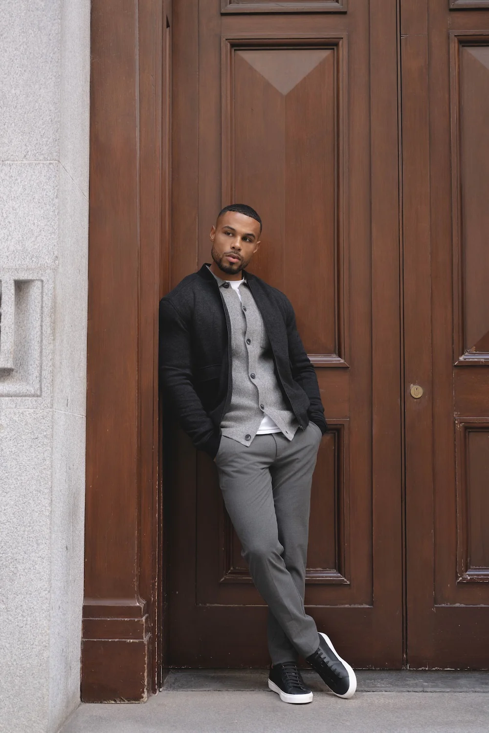 Herringbone Bomber Jacket in Dark Charcoal - Image 2