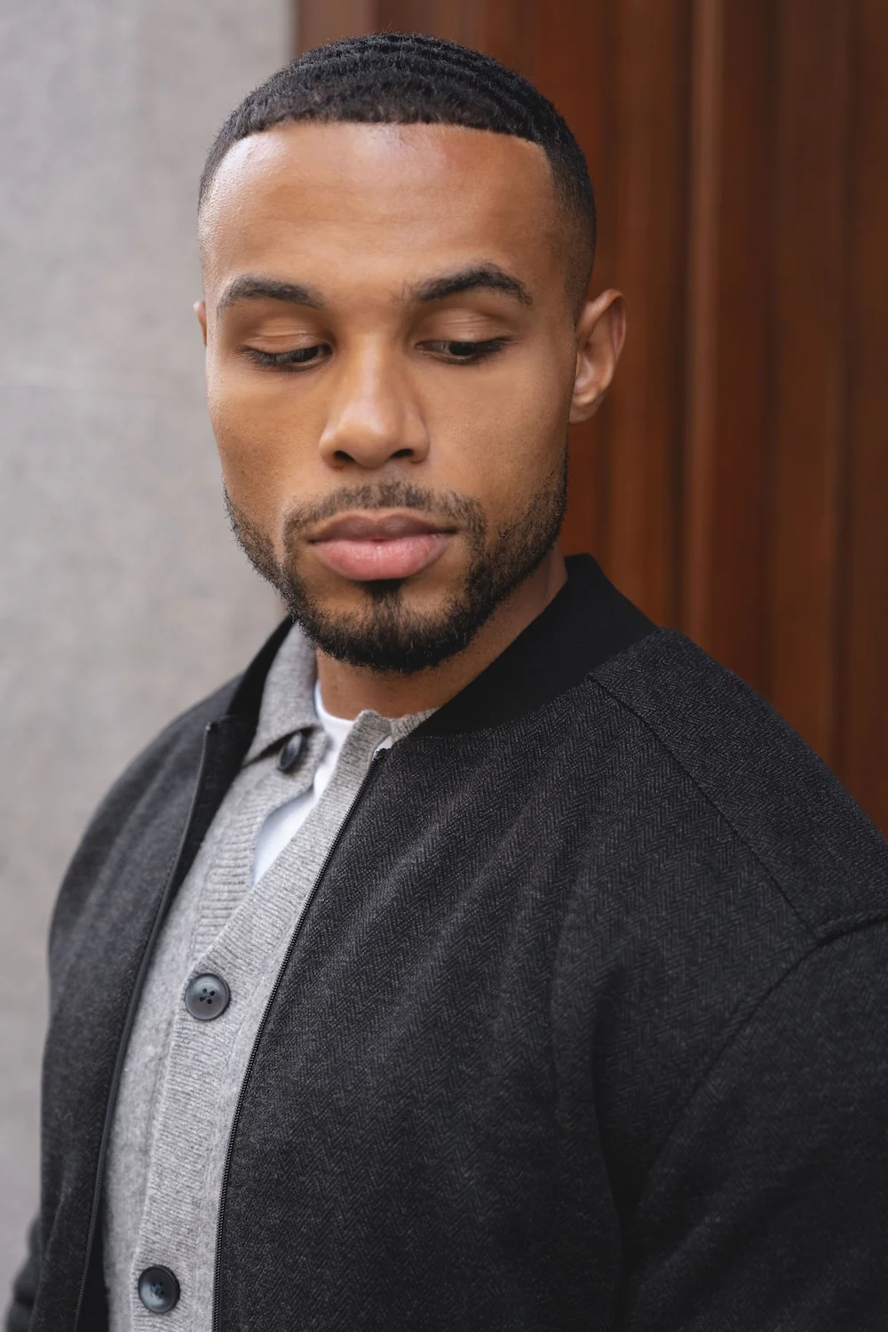 Herringbone Bomber Jacket in Dark Charcoal - Image 3