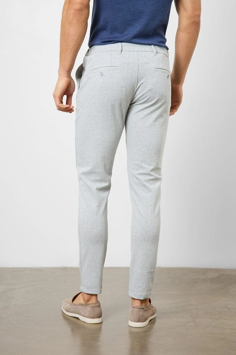 Herringbone Stripe Trouser in Pale Grey - Image 6