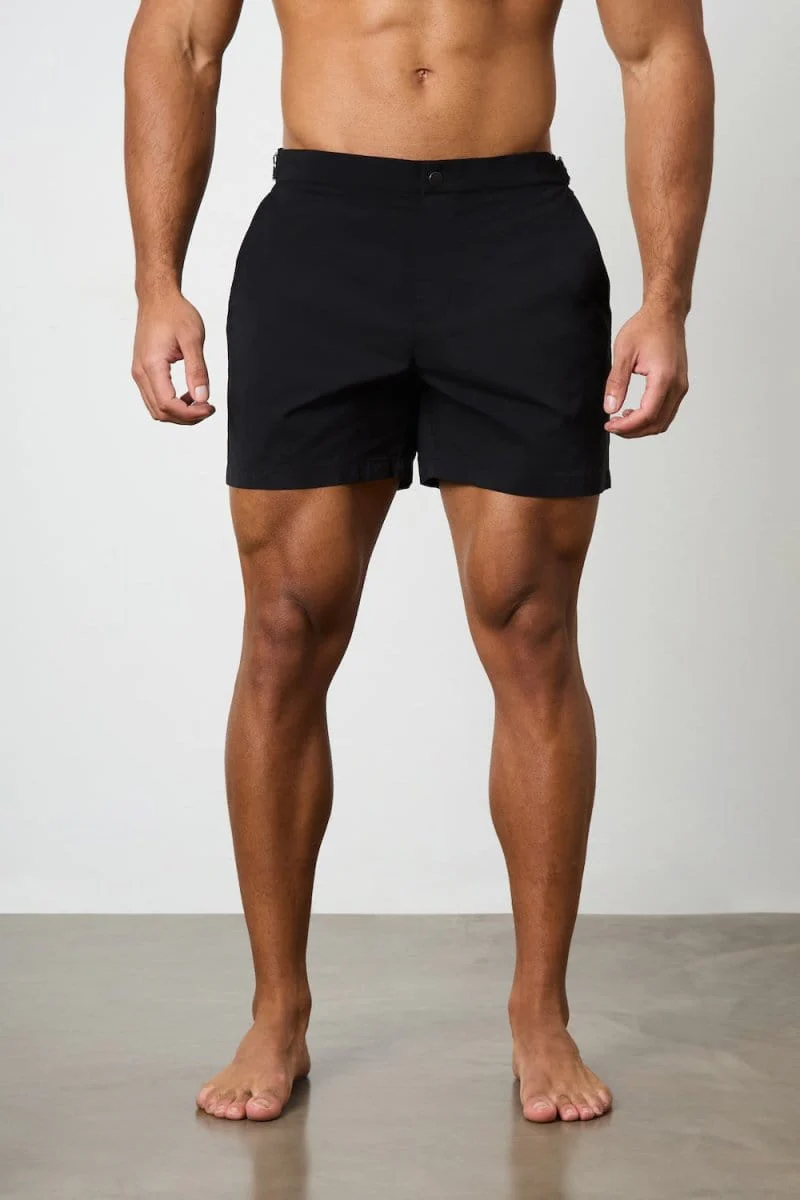 Quick Dry Hybrid Side Adjuster Swim Shorts in Black - Image 4