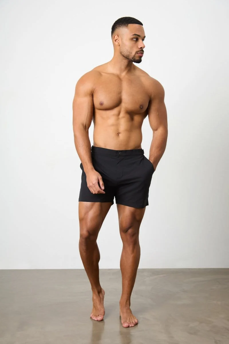 Quick Dry Hybrid Side Adjuster Swim Shorts in Black - Image 5