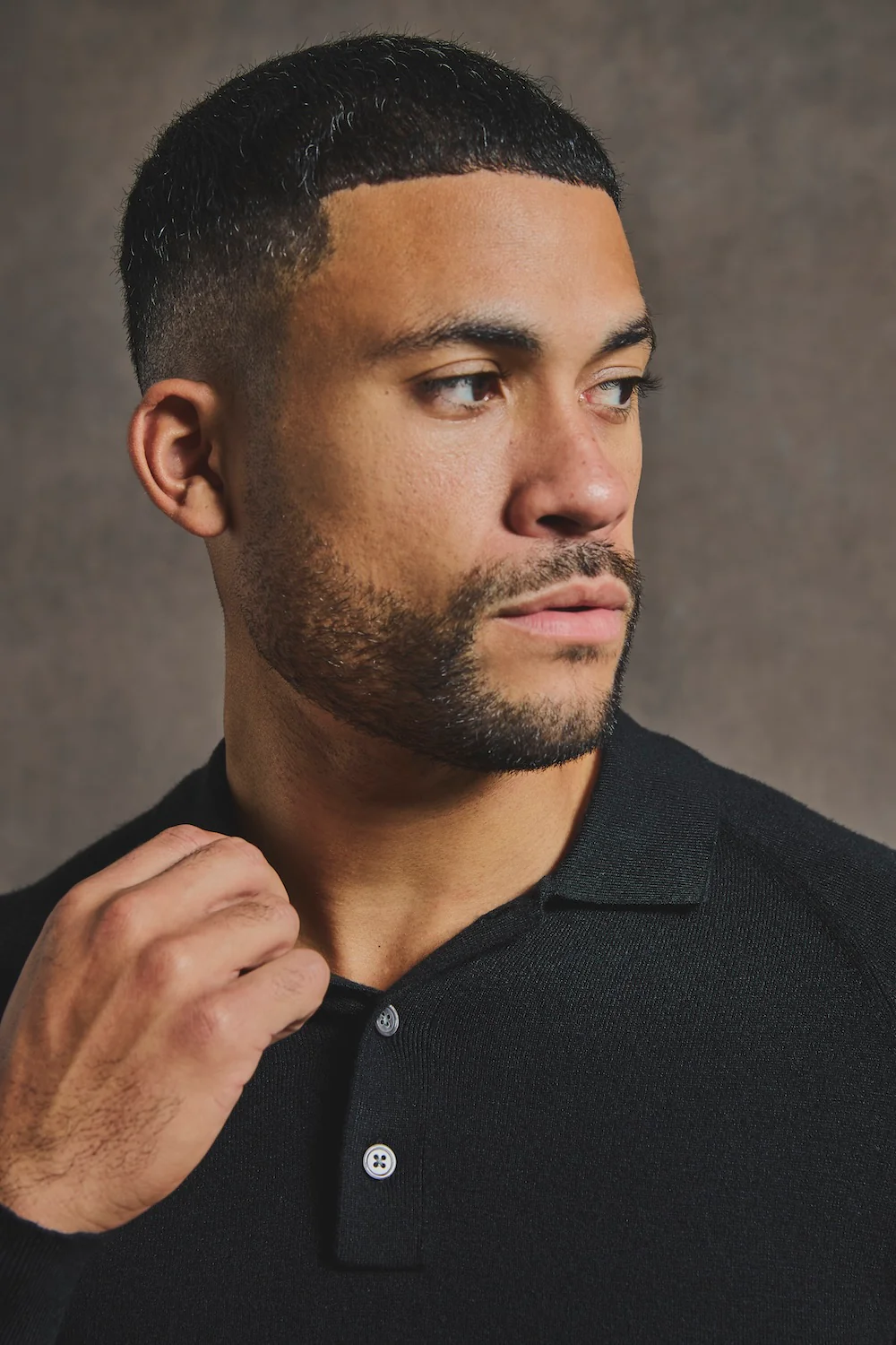 Knitted Polo Shirt in Black - Image 3