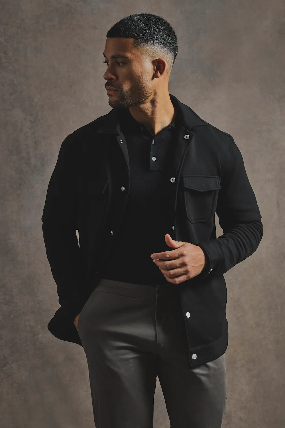 Lined Jersey Shacket in Black