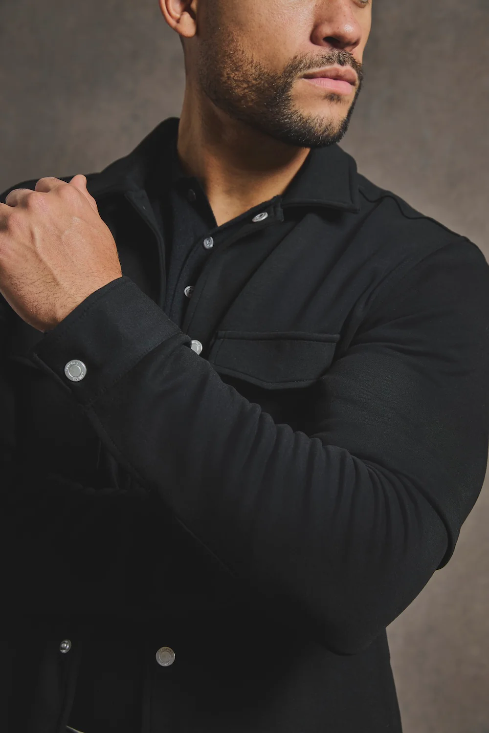 Lined Jersey Shacket in Black - Image 4