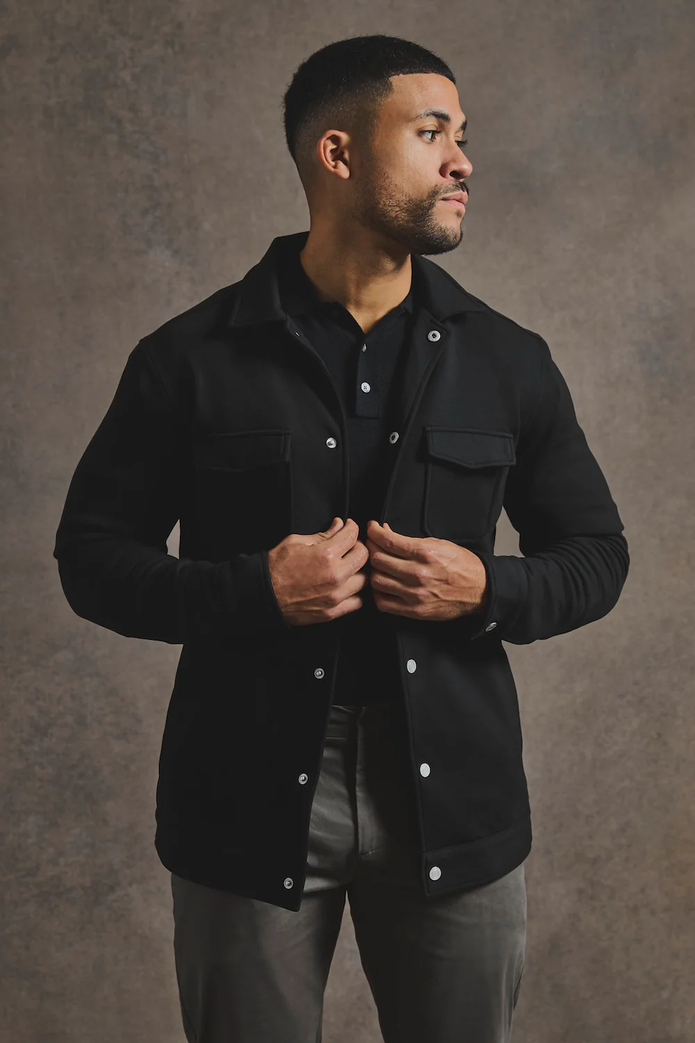Lined Jersey Shacket in Black - Image 5