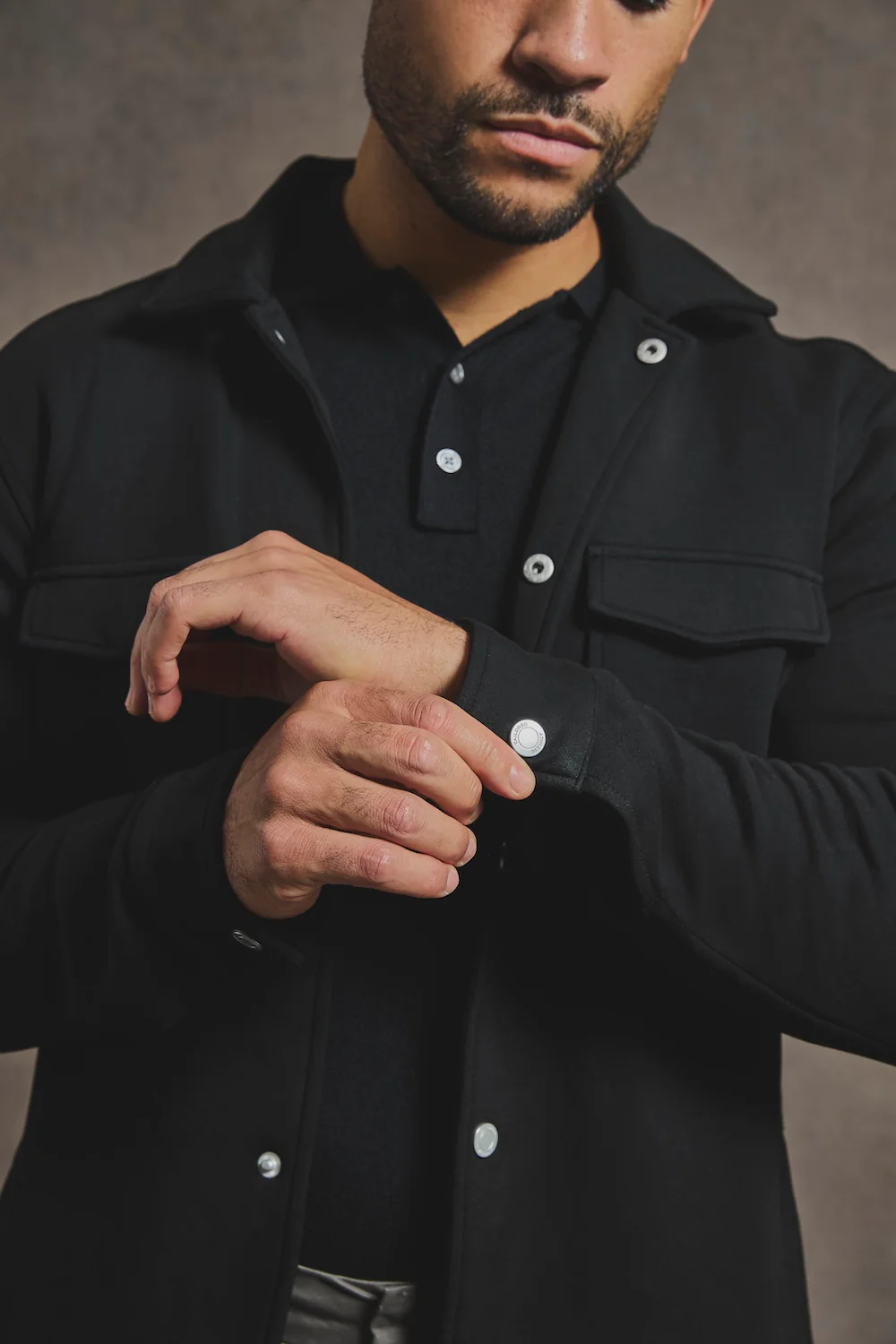 Lined Jersey Shacket in Black - Image 6