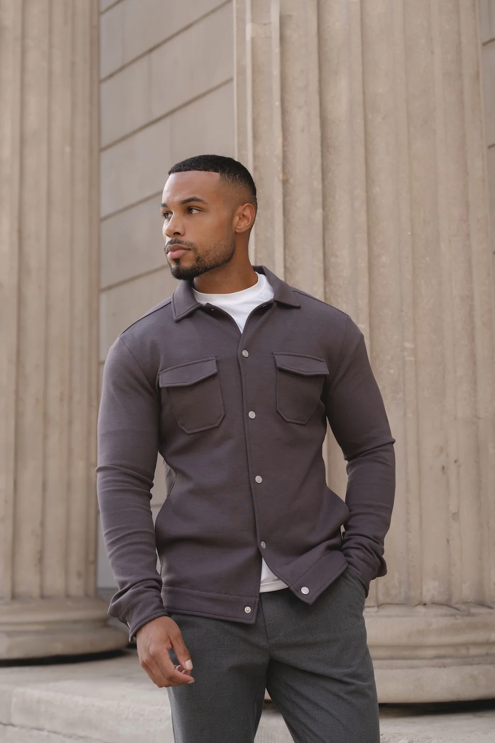 Lined Jersey Shacket in Dark Mole - Image 3