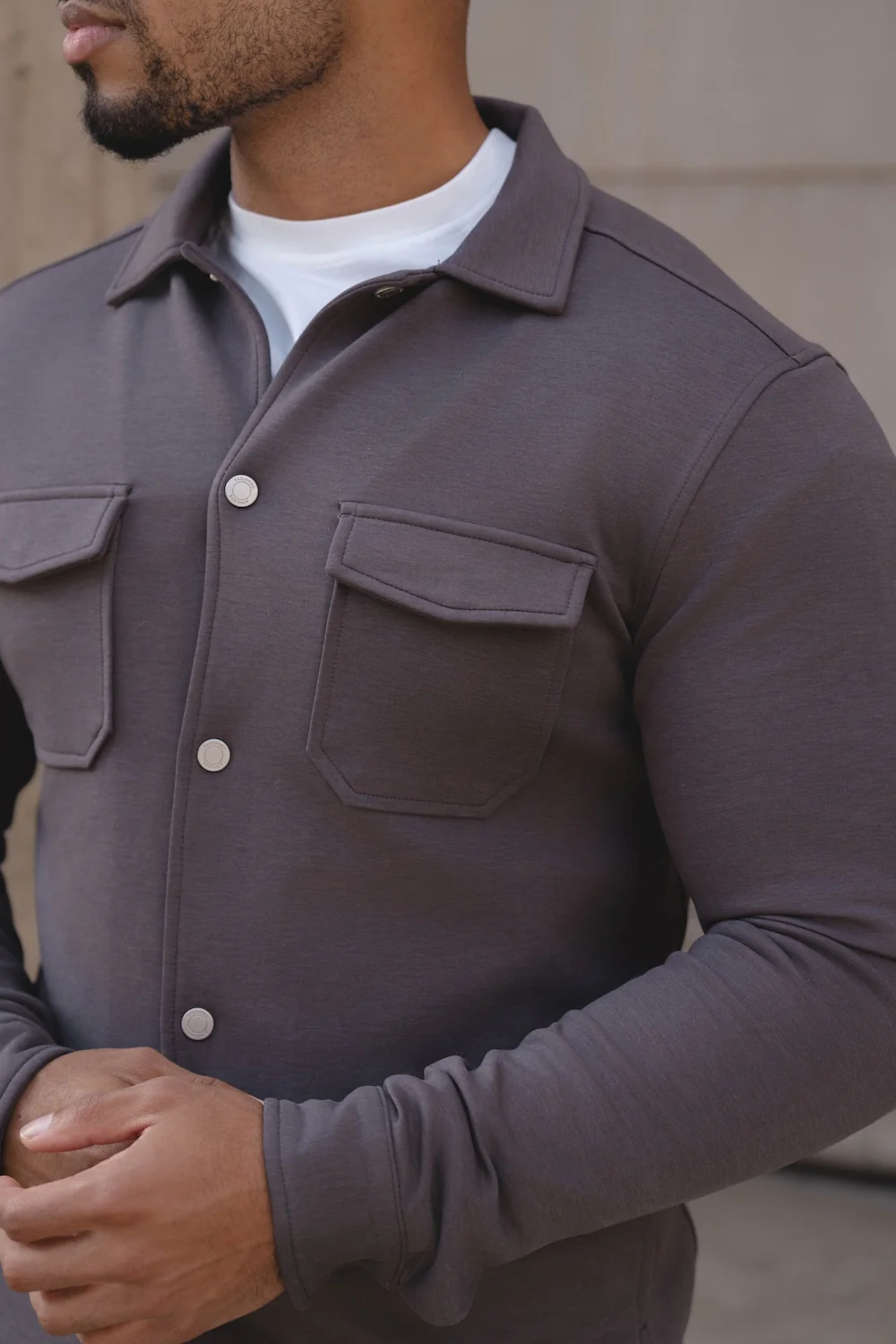 Lined Jersey Shacket in Dark Mole - Image 4