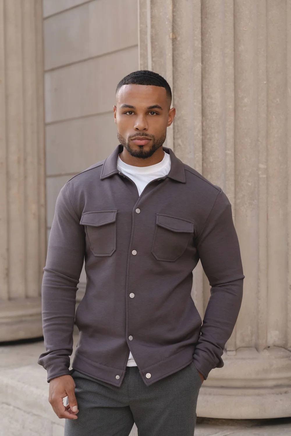 Lined Jersey Shacket in Dark Mole - Image 5